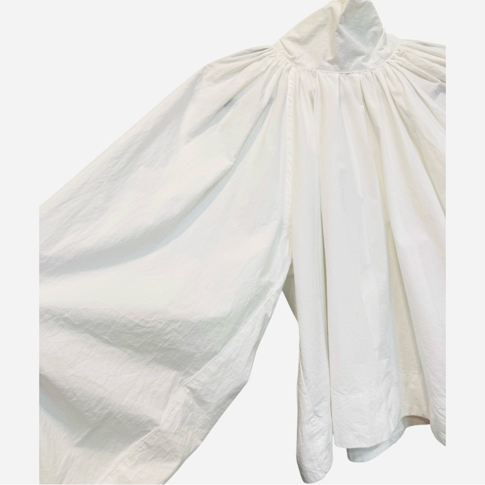 NWT GANNI High Neck White Cotton Crisp Boxy Poplin Bow Blouse Size 34 / XS - Picture 5 of 8